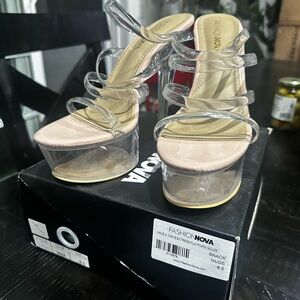 Fashion Nova Nude and Clear Strappy Platforms